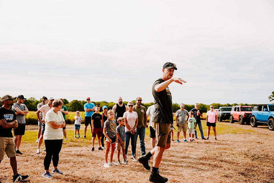 A group of people outdoors participating in an activity
