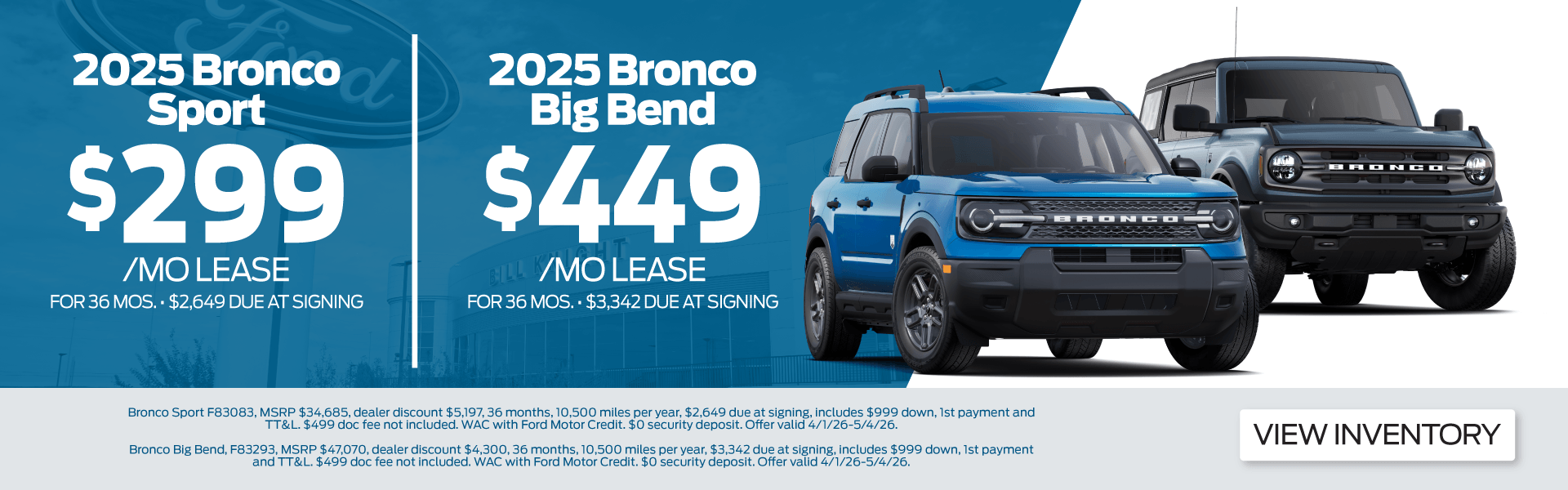 Lease 2025 Bronco Sport or Bronco Big Bend